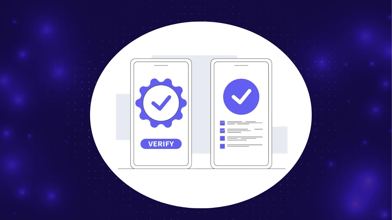 Verification vs validation in software testing shown as a verify badge and checkmarks