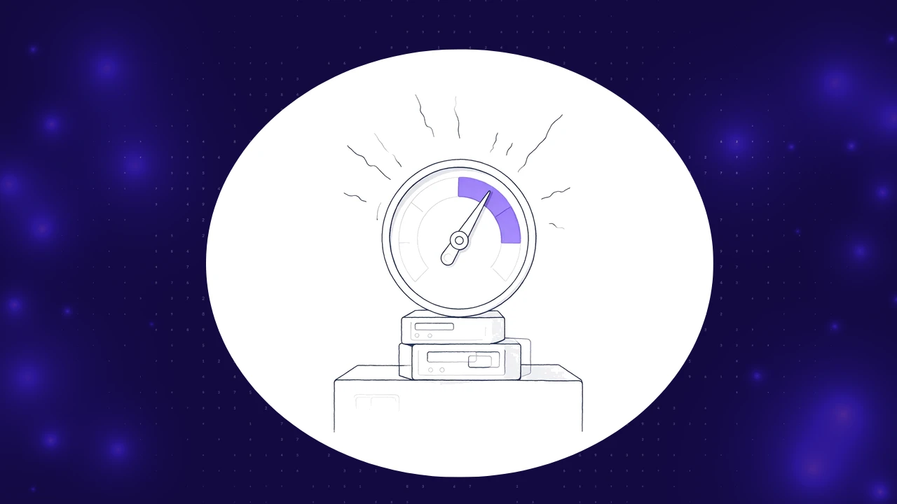 Automated load testing tools illustrated by a pressure gauge with the needle high, resting on a stack of server boxes