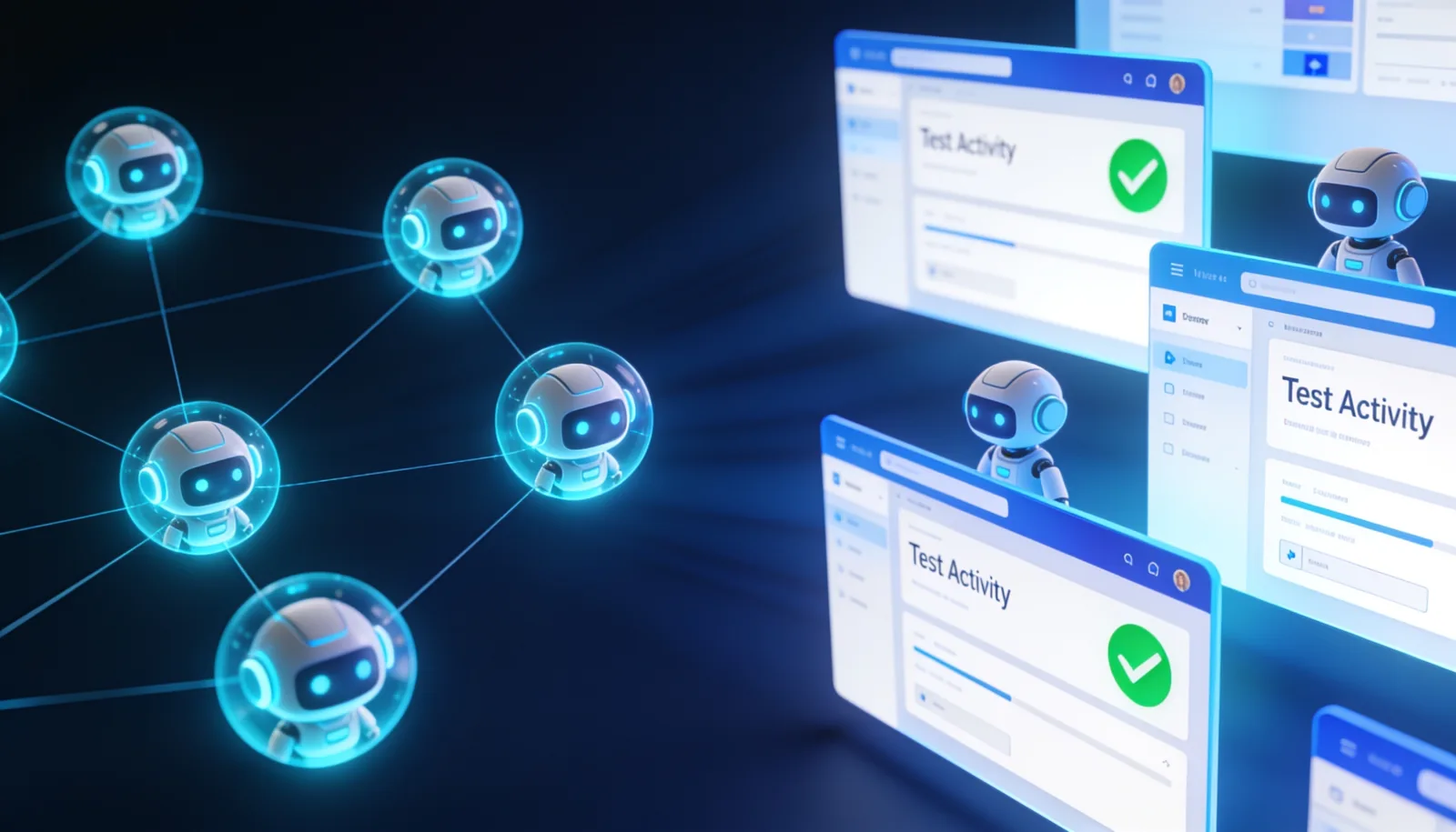 Autonomous AI test agents collaborating to run and pass checks across app windows