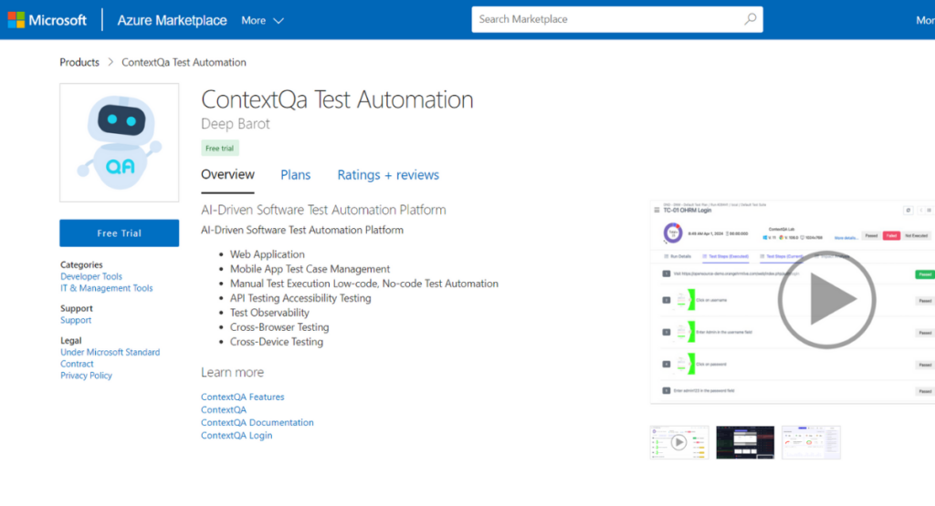 ContextQA is a powerful tool that can be used in Azure Ecosystem.