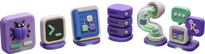 End-to-end workflow stages: ticket and command prompt, test case, test suite, pipeline execution, and automated push to chat, code and ticketing channels