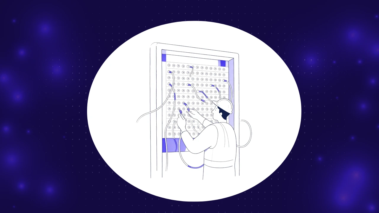 Engineer switching a cable between ports on a patch panel, illustrating teams moving from Postman to an alternative API testing tool
